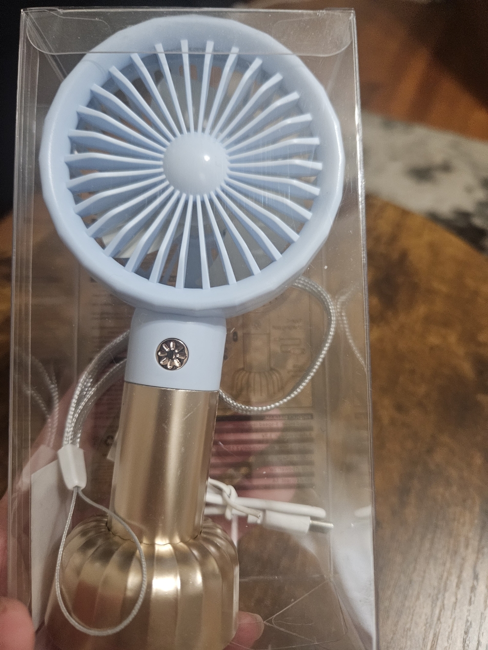 Portable Light Blue & Gold Handheld Fan